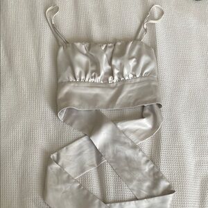 Dynamite Silver Satin Crop Top